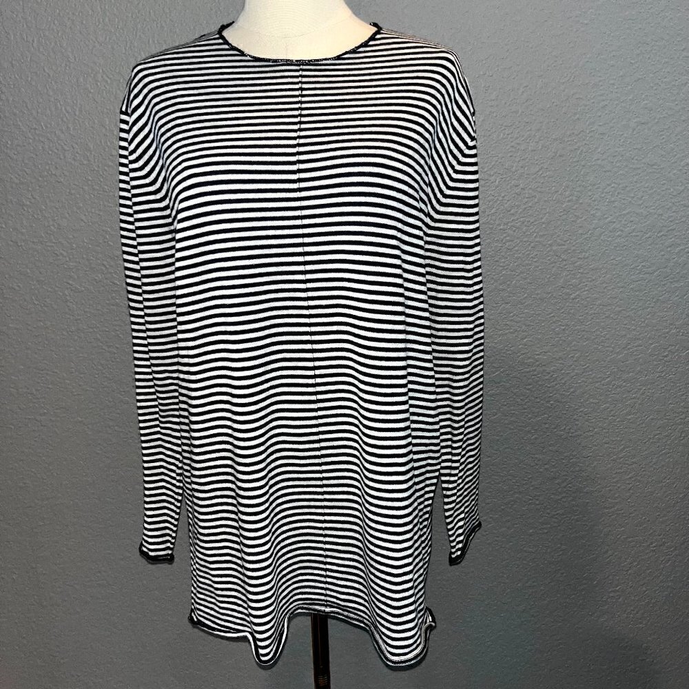 THE UPSIDE -Australia - Blue & White Stripe Arrow Embroidered SleeveTee Tunic XS
